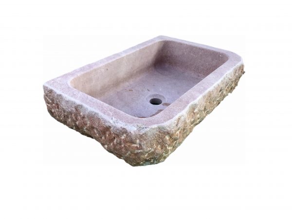 fregadero lavabo piedra rosa abujardado