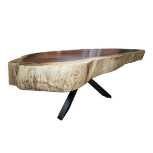 Mesa Rústica Ovalada con Loncha de Madera Maciza Samanea Saman con Pata de Hierro - Imagen 4