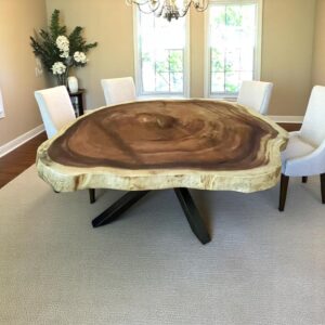 Mesa Rústica Ovalada con Loncha de Madera Maciza Samanea Saman con Pata de Hierro - Imagen 2